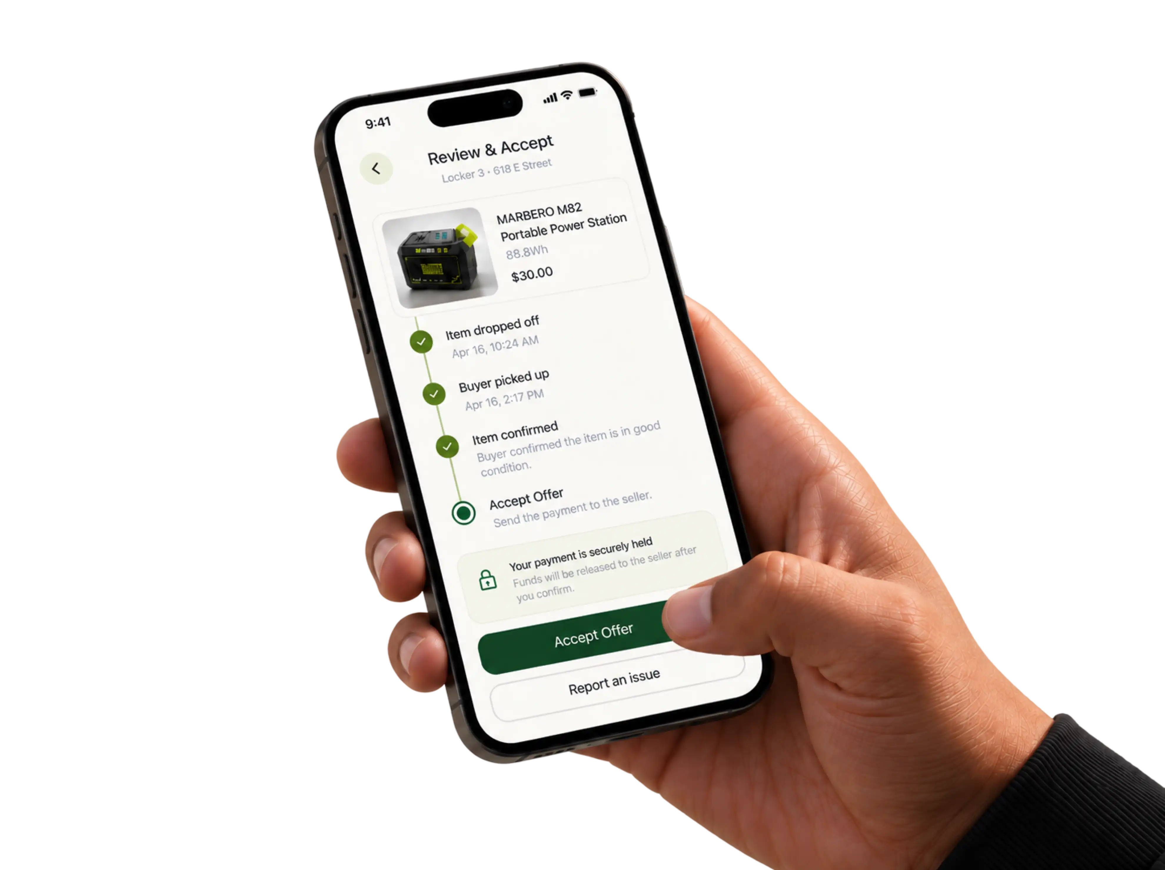 Seller reviewing a completed Swap Stop transaction on their phone
