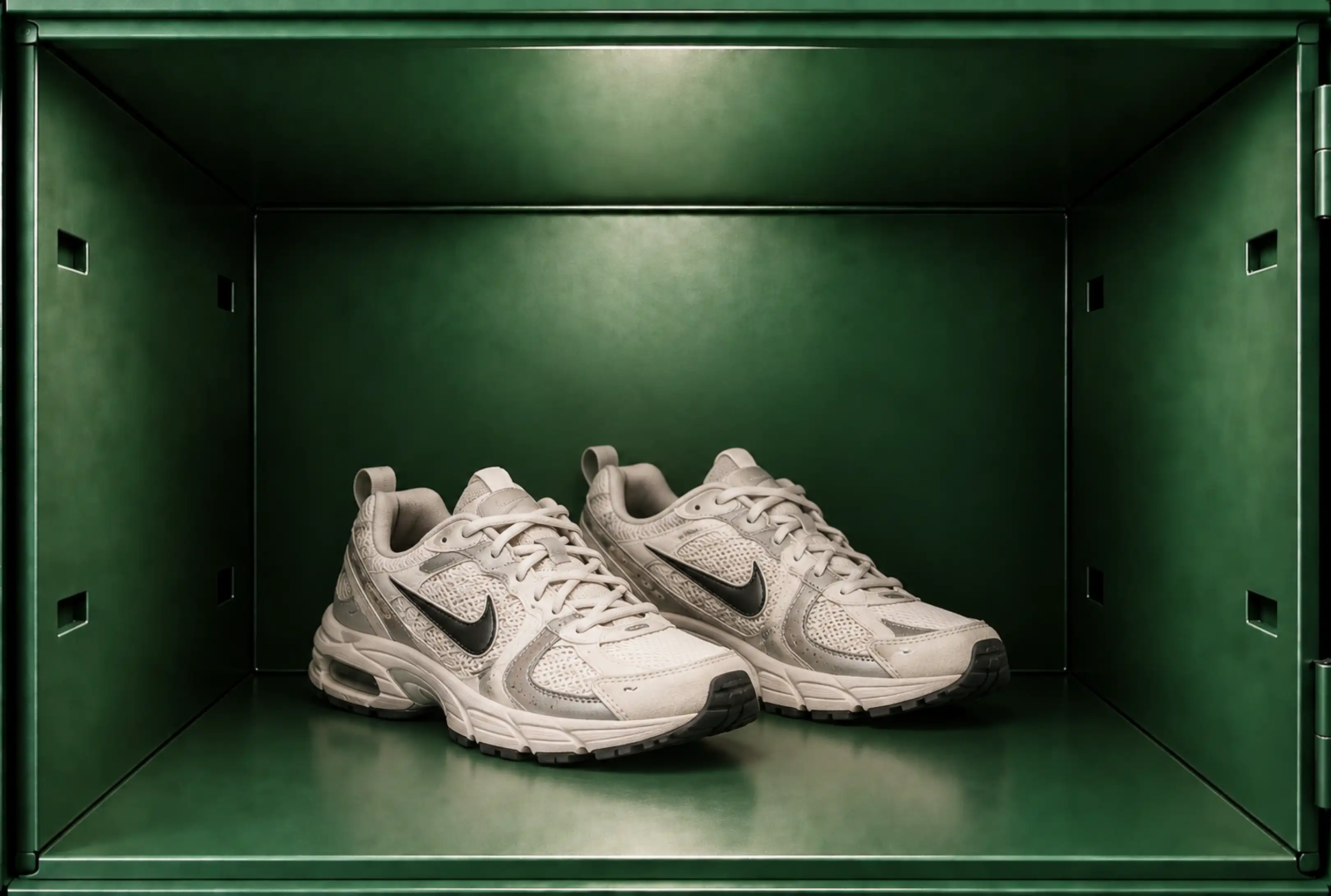 A pair of sneakers inside the locker